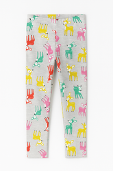 (Ages 8-10y)Girl Cotton Jersey Leggings – Colorful Deer Print on Grey